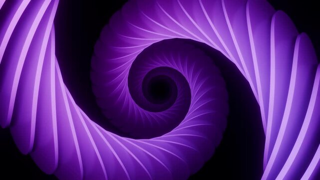 Elegant 3D abstract spiral tunnel formed by smooth pink purple fractal elements with hypnotic motion. Twisted vortex animation with soft lighting and endless depth effect. Seamlessly looped 4K 60fps