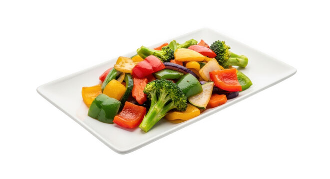 Fresh stir fry vegetables on tray isolated on transparent background