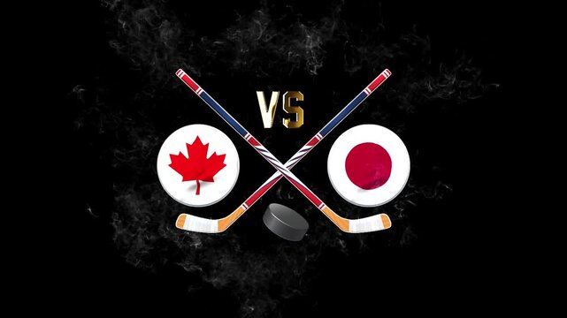 Canada vs Japan Hockey Competition Concept with Puck and VS Symbol