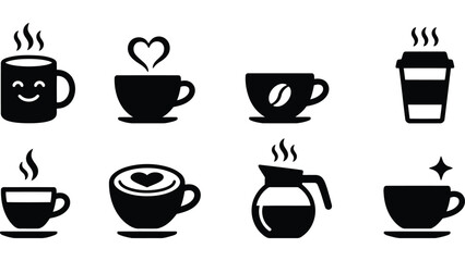 Obraz premium Coffee cup icons set. Black vector beverage symbols for cafe menu and web design.