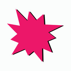 Fototapeta premium Bright pink starburst shape with black outline and shadow, comic book style explosion, abstract burst graphic, pop art design element, celebration and announcement visual, empty space for text.