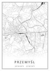 Obraz premium Czarno-biała mapa Przemyśl, plakat, tapeta, Polska