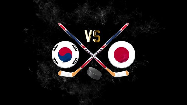 South Korea Japan Hockey Match Design with Flags Hockey Puck and VS Symbol