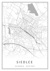 Obraz premium Czarno-biała mapa Siedlce, plakat, tapeta, Polska