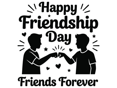 Happy friendship day design with two best friends bumping fists and the text saying friends forever