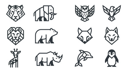 Fototapeta premium Geometric animal head icons with clean line art.