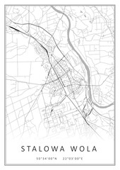 Czarno-biała mapa Stalowa Wola, plakat, tapeta, Polska © Marek