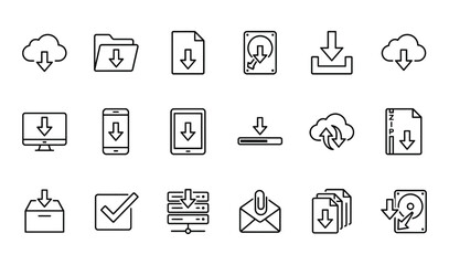 Fototapeta premium Collection of file download and data transfer line on a white background