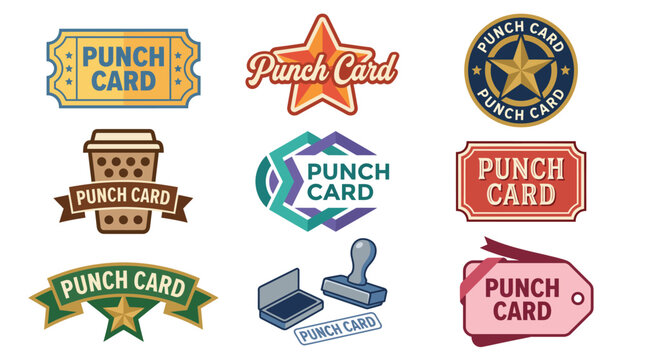 This image presents different punch card designs, illustrating loyalty and reward systems, suitable for promotion and customer engagement in various businesses.
