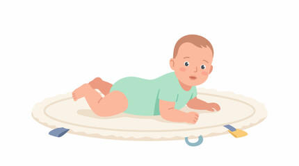 Obraz premium Cute Infant Baby Lifting Head on Tummy Time Mat Vector Illustration