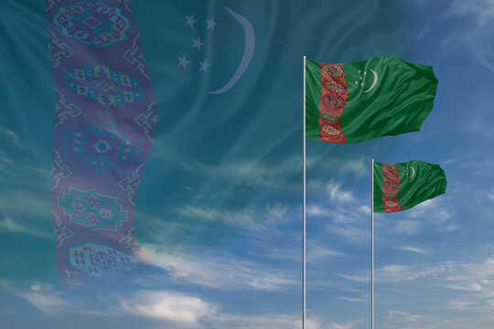 Card for Independence day National flags of Turkmenistan waving in sky