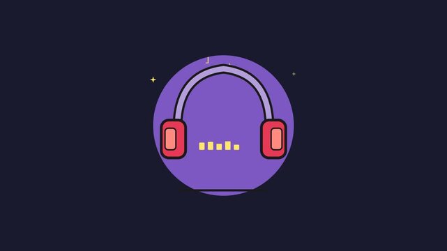 Looping Headphones Animation with Animated Audio Waveform Music Concept