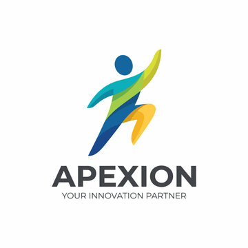 This modern logo features a dynamic figure in motion, embodying the essence of innovation, ambition, and partnership, perfect for businesses wanting to showcase progress and creativity.