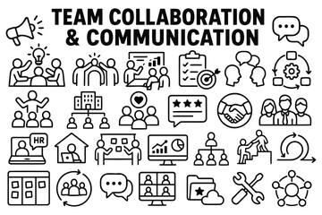 Fototapeta premium Set of team collaboration and business communication icons Vector