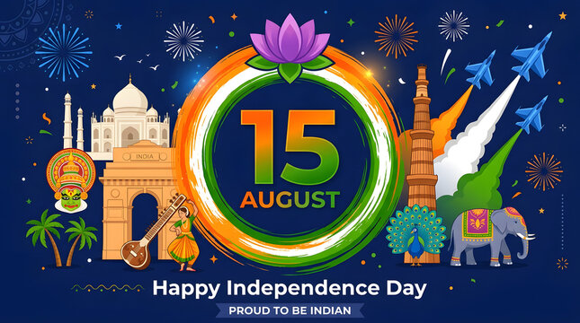 India Independence Day celebration background. 15 August national holiday greeting card.
