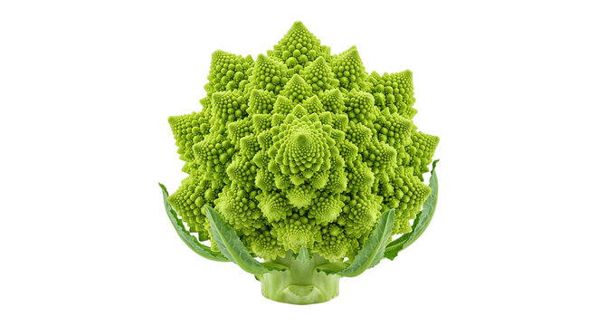 Fresh romanesco broccoli with natural fractal spiral pattern, isolated on transparent background