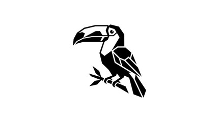 Obraz premium Geometric toucan bird icon on a branch.