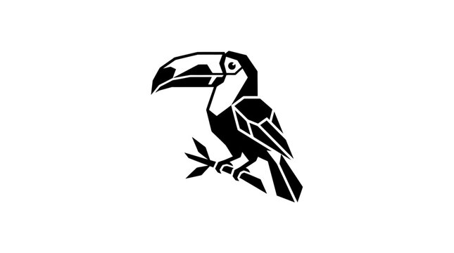 Geometric toucan bird icon on a branch.