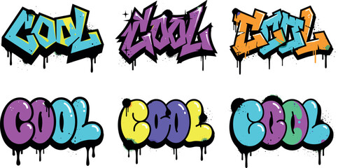 Graffiti cool text font vector typography lettering set with neon dripping paint isolated on white background © MstThomina
