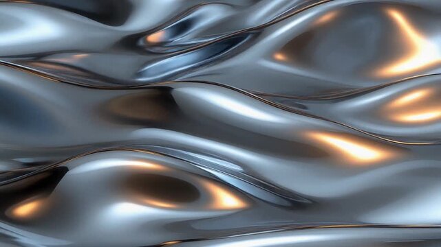 Chrome ripple loop with horizontal drifting waves and metallic highlights glowing elegant shine