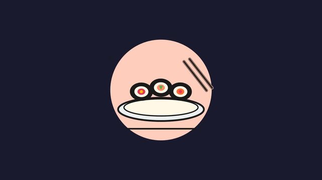 Animated Sushi Plate with Chopsticks in Flat Loop Animation