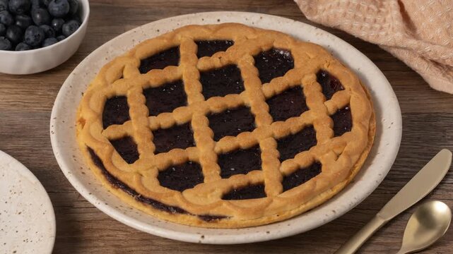 Eating blueberry pie slice by slice, stop motion animation.