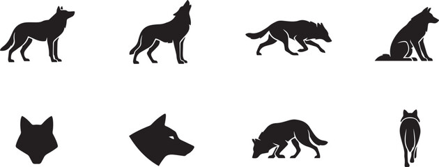 Wolf Silhouette icon set Black Vector Illustration Isolated on White Background. silhouette icons vector © jinnatun