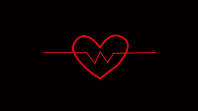 Neon Heartbeat Line Heart Icon on Blue Background