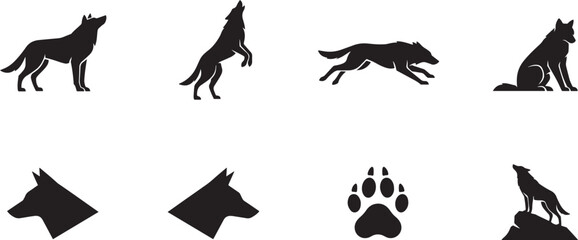 Wolf Silhouette icon set Black Vector Illustration Isolated on White Background. silhouette icons vector © jinnatun