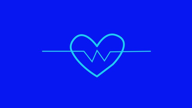 Neon Heartbeat Line Heart Icon on Blue Background