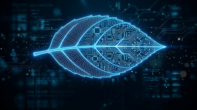 Digital leaf with circuit pattern representing green technology innovation