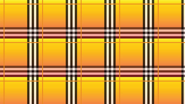 Yellow plaid pattern vector, classic tartan check background with orange gradient, traditional textile fabric design for fashion and apparel