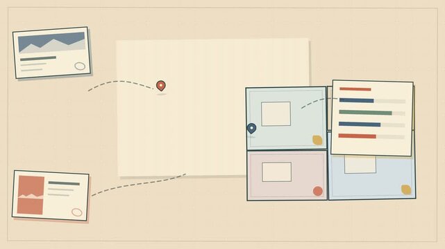 Hand drawn real estate property technology with paper plans and icons