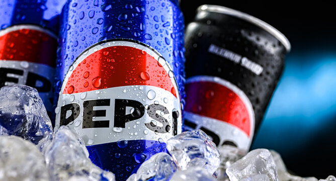 Cans of Pepsi, soft drink produced and manufactured by PepsiCo