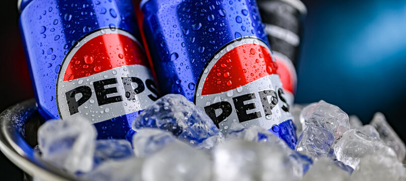 Cans of Pepsi, soft drink produced and manufactured by PepsiCo