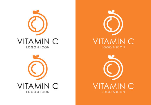 Vitamin C citrus fruit vector logo design template for health supplements and food branding identity set