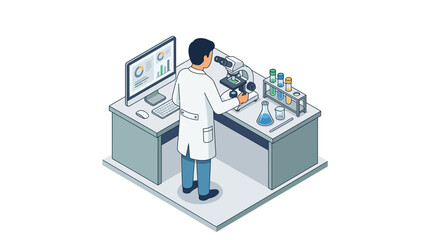 Fototapeta premium Scientist conducting research with microscope and computer in laboratory
