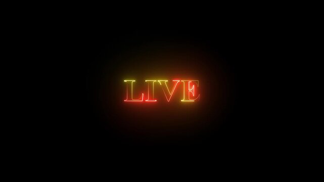 Neon Live text blinking animation on black background.live text animation.4k motion grapics video