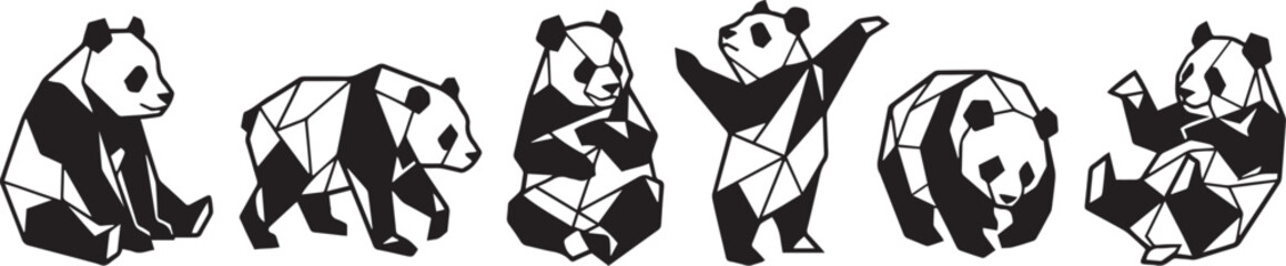 A set of pandas. Hand drawn vector illustration © Михаил Н