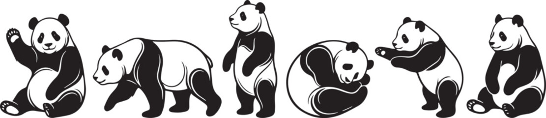 A set of pandas. Hand drawn vector illustration © Михаил Н