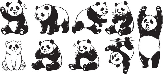 A set of pandas. Hand drawn vector illustration © Михаил Н