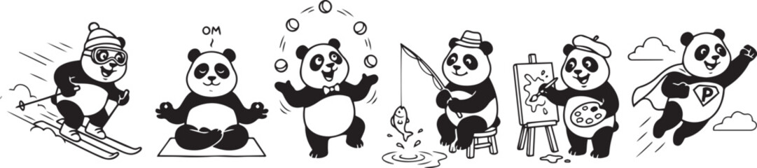 A set of pandas. Hand drawn vector illustration © Михаил Н