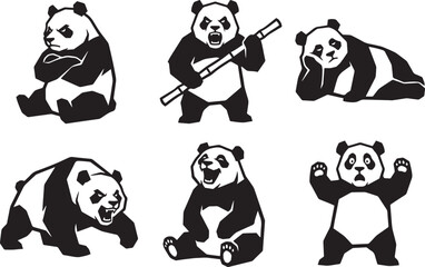 A set of pandas. Hand drawn vector illustration © Михаил Н