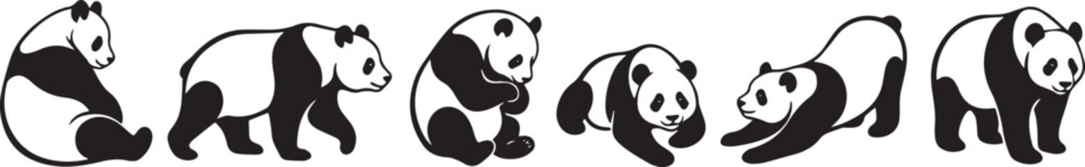 A set of pandas. Hand drawn vector illustration © Михаил Н