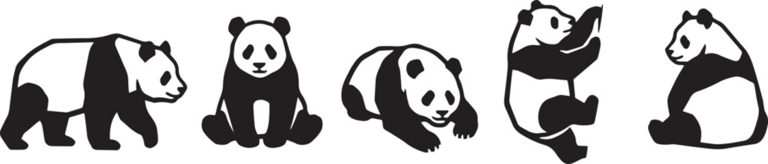 A set of pandas. Hand drawn vector illustration © Михаил Н