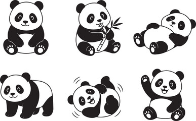 A set of pandas. Hand drawn vector illustration © Михаил Н