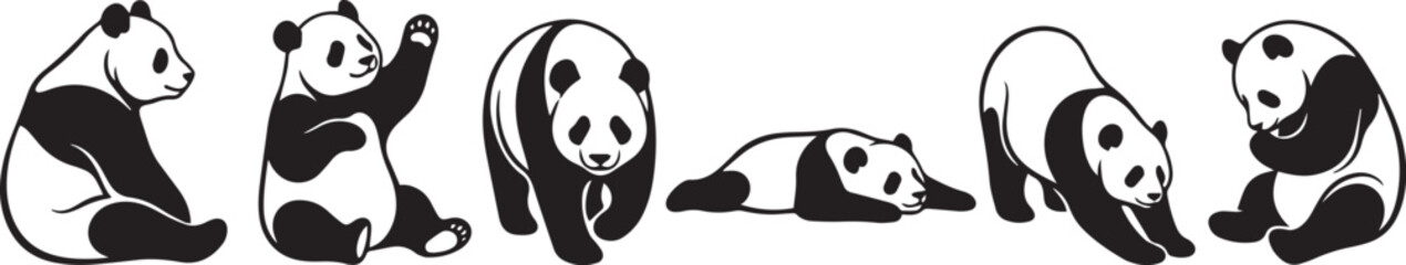 A set of pandas. Hand drawn vector illustration © Михаил Н