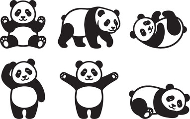 A set of pandas. Hand drawn vector illustration © Михаил Н