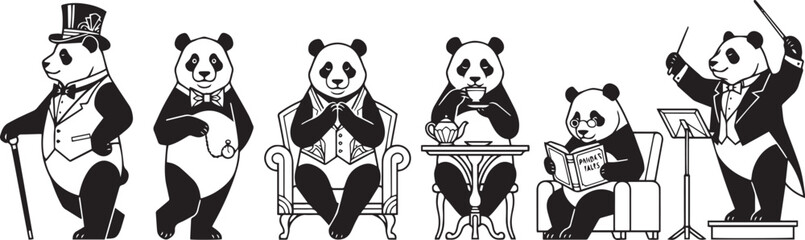 A set of pandas. Hand drawn vector illustration © Михаил Н