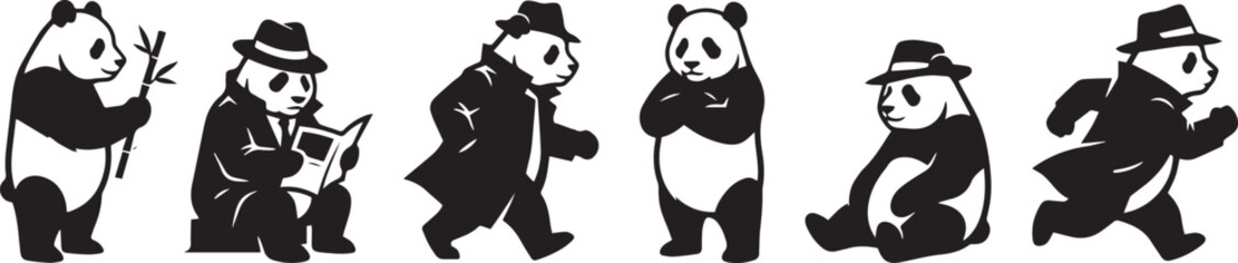 A set of pandas. Hand drawn vector illustration © Михаил Н